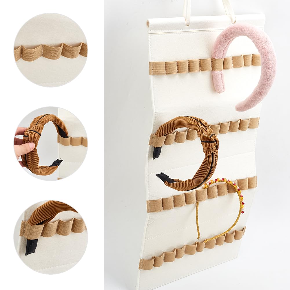 DELORIGIN Felt Hanging Headband Holder with 40 Elastic Bands Bow Hanger White Wall Headbands Display Organizer Ribbon Hair Hoops Storage Hairbands Hair Accessory Holder for Home Women Hair Bows - Image 3
