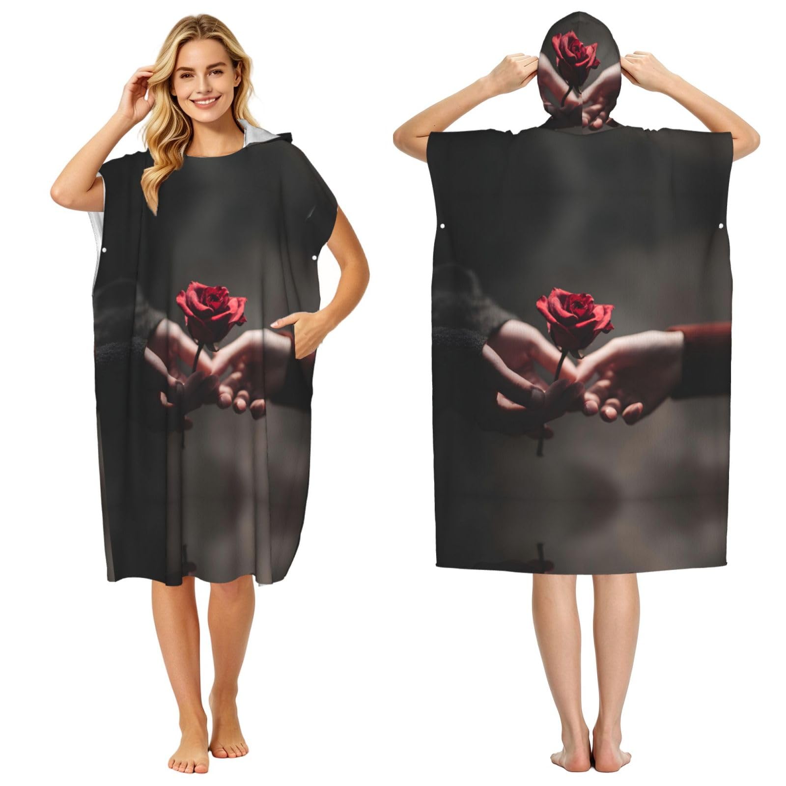 Poncho en microfibre ultra léger imprimé rose avec grande capuche