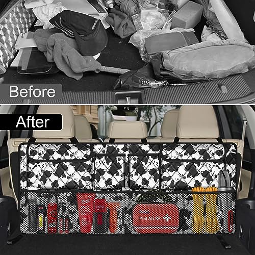 Image of Femuar Car Trunk Organizer,Large Capacity Backseat Trunk Organizer(42 inch*18 inch),Collapsible Car Storage Bag with 8 Pocekt,Car Organizer for SUV /MPV /Truck - Cow print