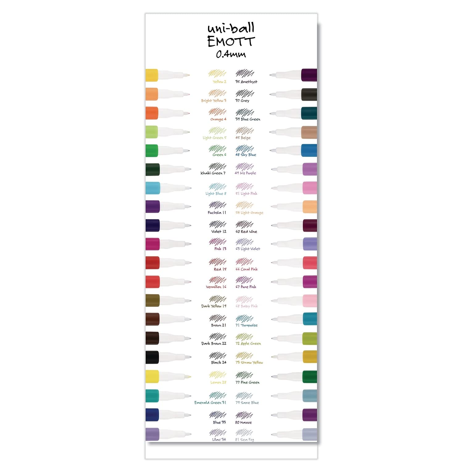 EMOTT Fineliner Pens, Fine Point (0.4mm), Assorted Ink, 40-count, Complete Color Set