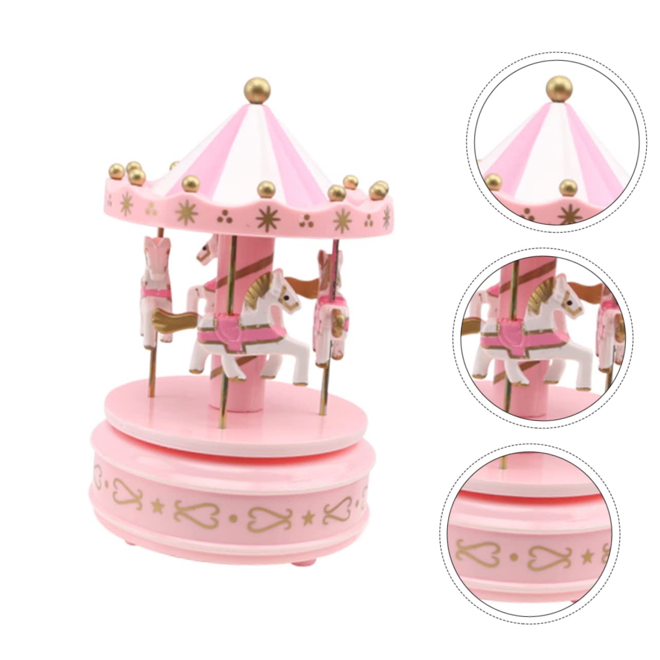 Mikikit Caja de Música de Carrusel Romántico Rosa, Portátil y Fácil de Usar, Decoración Elegante para Bodas Lugar Especial