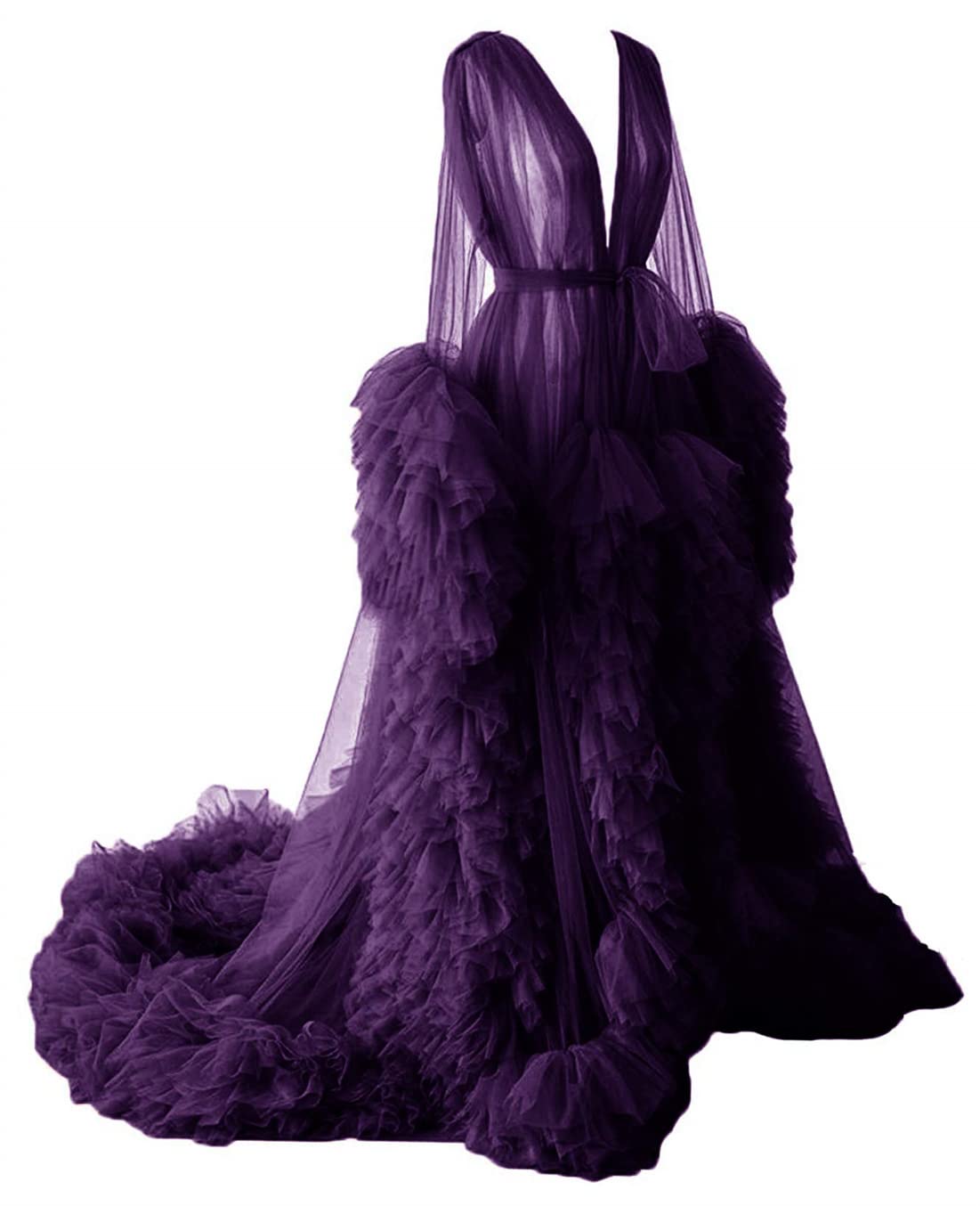 Dressing Gown for Maternity Photoshoot Perspective Sheer Long Robe Puffy Tulle Robe Sheer — view 14