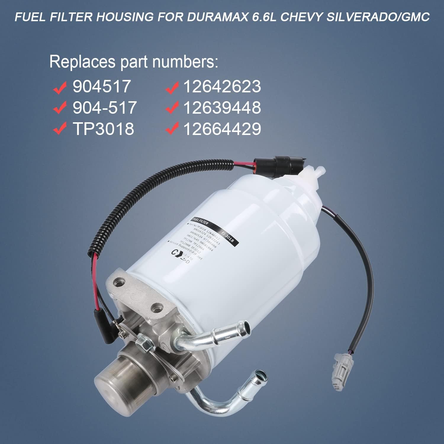 TP3018 Fuel Filter 6.6 Duramax Diesel w/Sensor w/Head Assembly - Replacement For Chevy Silverado GMC Sierra 2500 HD 3500 HD 2005-2012