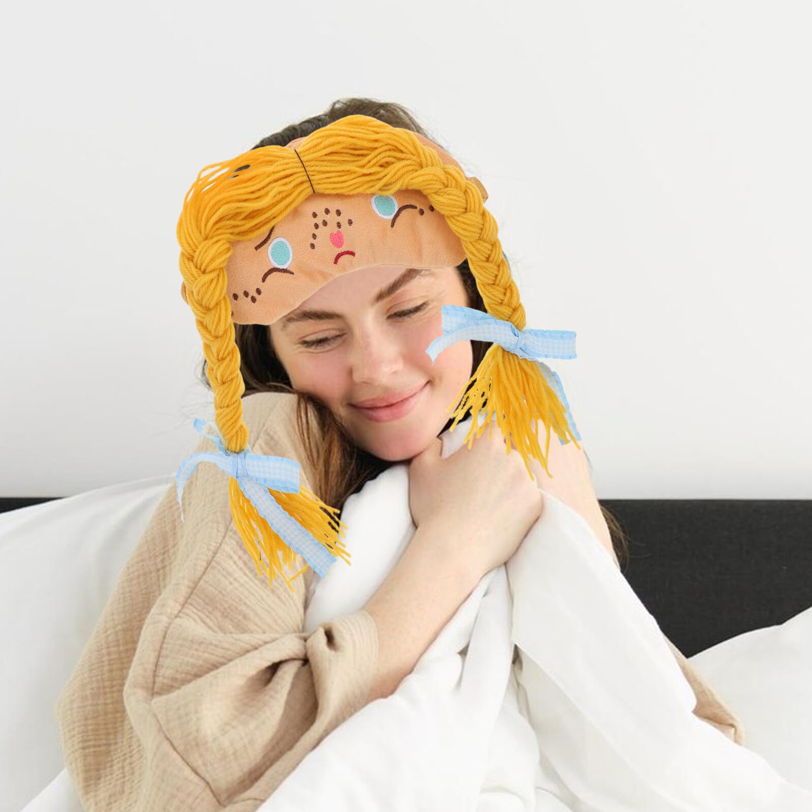 Angoily Masque de Sommeil pour Femme à Motif Cartoon Kawaii Bandeau Doux en Peluche Occultant pour Nuit et Voyage Masque Amusant Confortable pour Sieste en Avion
