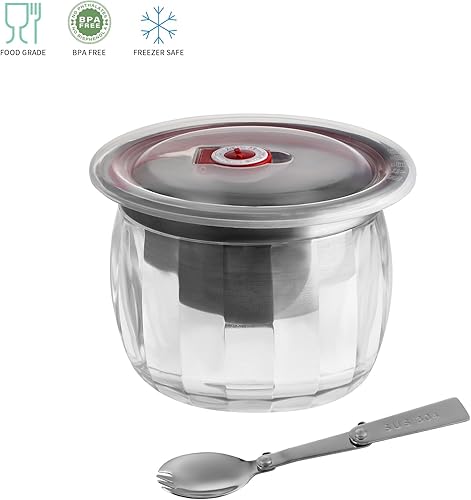 Miniatura 2 de Cuenco de inmersión refrigerado con tapa, cuenco de 22 onzas para servir refrigerado para fiestas, cuenco de inmersión en hielo con tenedor de acero