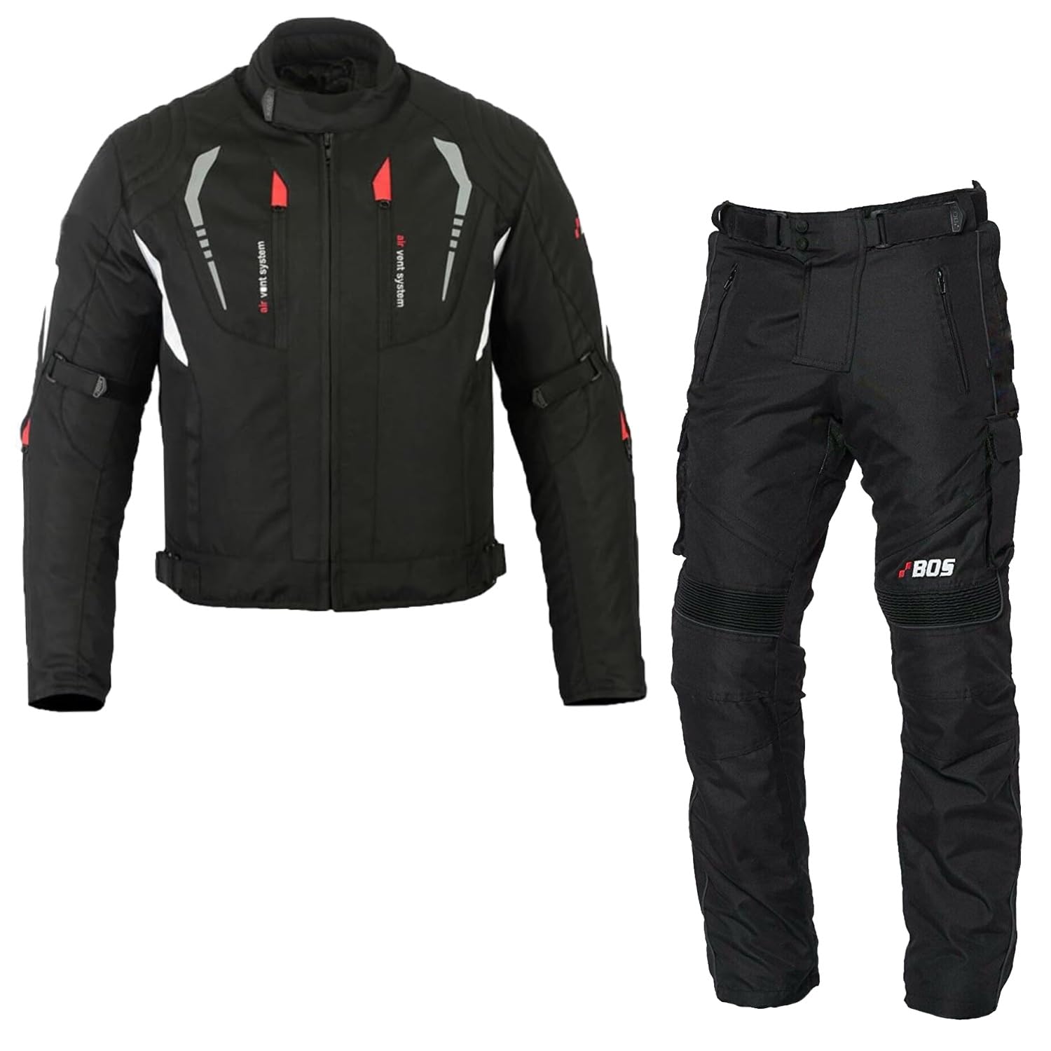 BOSmoto Motorradanzug Herren 2-teilig – Leichte Textilkombination mit CE Protektoren für Sicherheit,Herren Motorrad Textil Jacke und Hose,Motorrad Textil Kombi (BLACK, S)