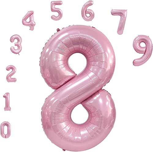 NINE CUBE Globo rosa de 40 pulgadas con números grandes del 0 al 9, globo de Mylar de aluminio de número grande dígito 8 para fiesta de cumpleaños,