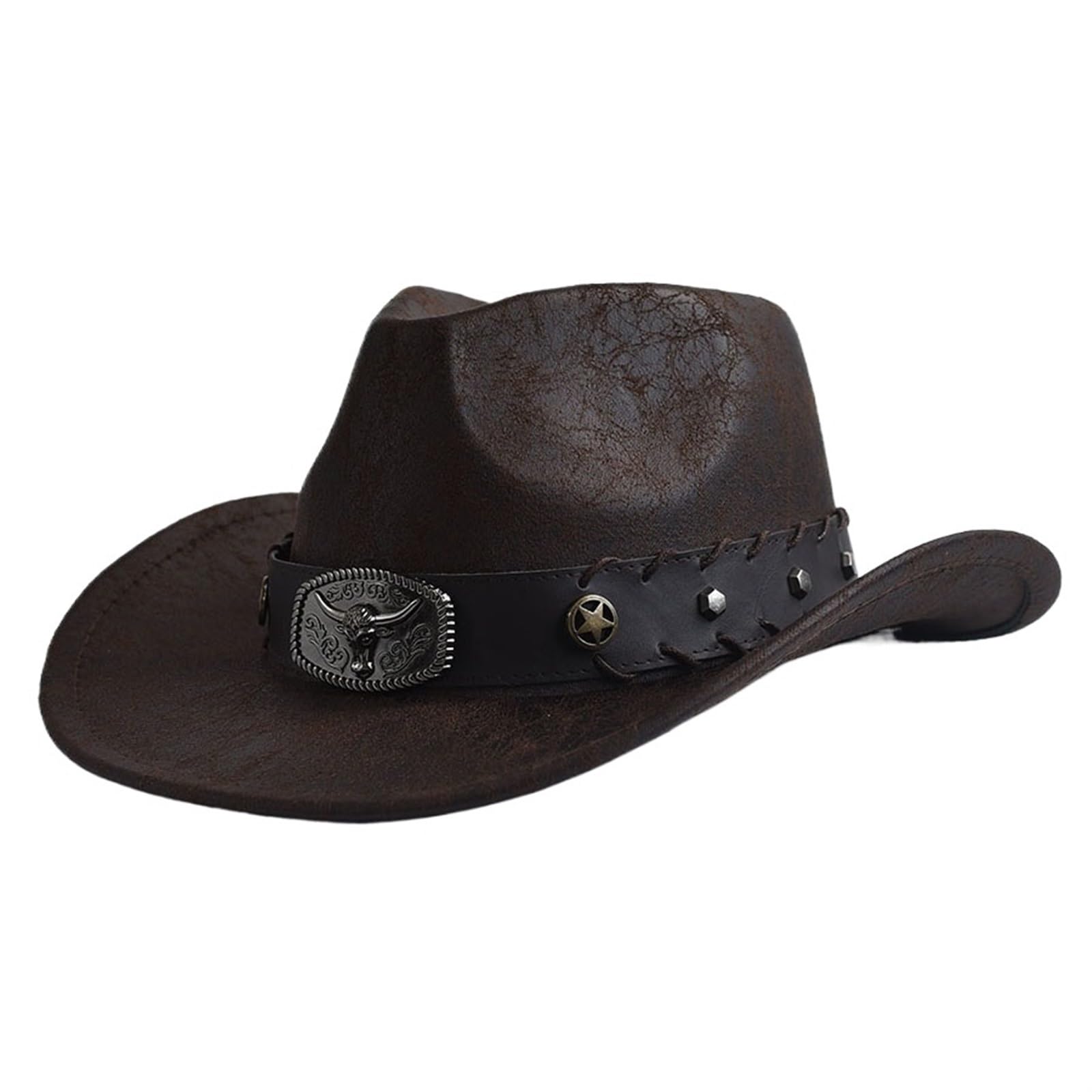 Cappello Cowboy Uomo Cappello da Cowboy Occidentale for Uomo Donna in Ecopelle Vintage Gentiluomo Cowgirl Costume Cappelli Jazz