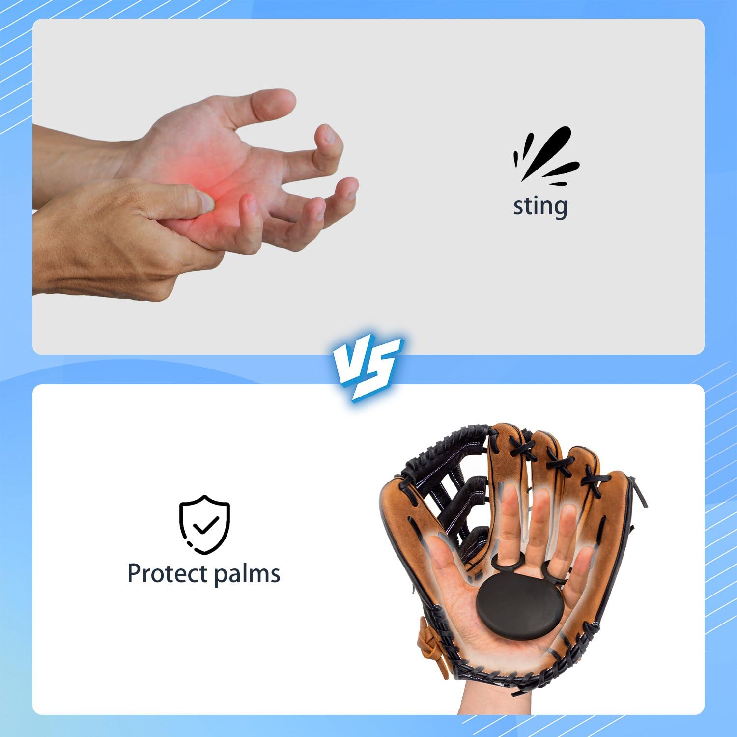 Sting Pad Pro rękawice baseballowe, ochrona dłoni, podkładka powietrzna, stoper uderzeniowy na dłoni, pasuje do lewej ręki lub