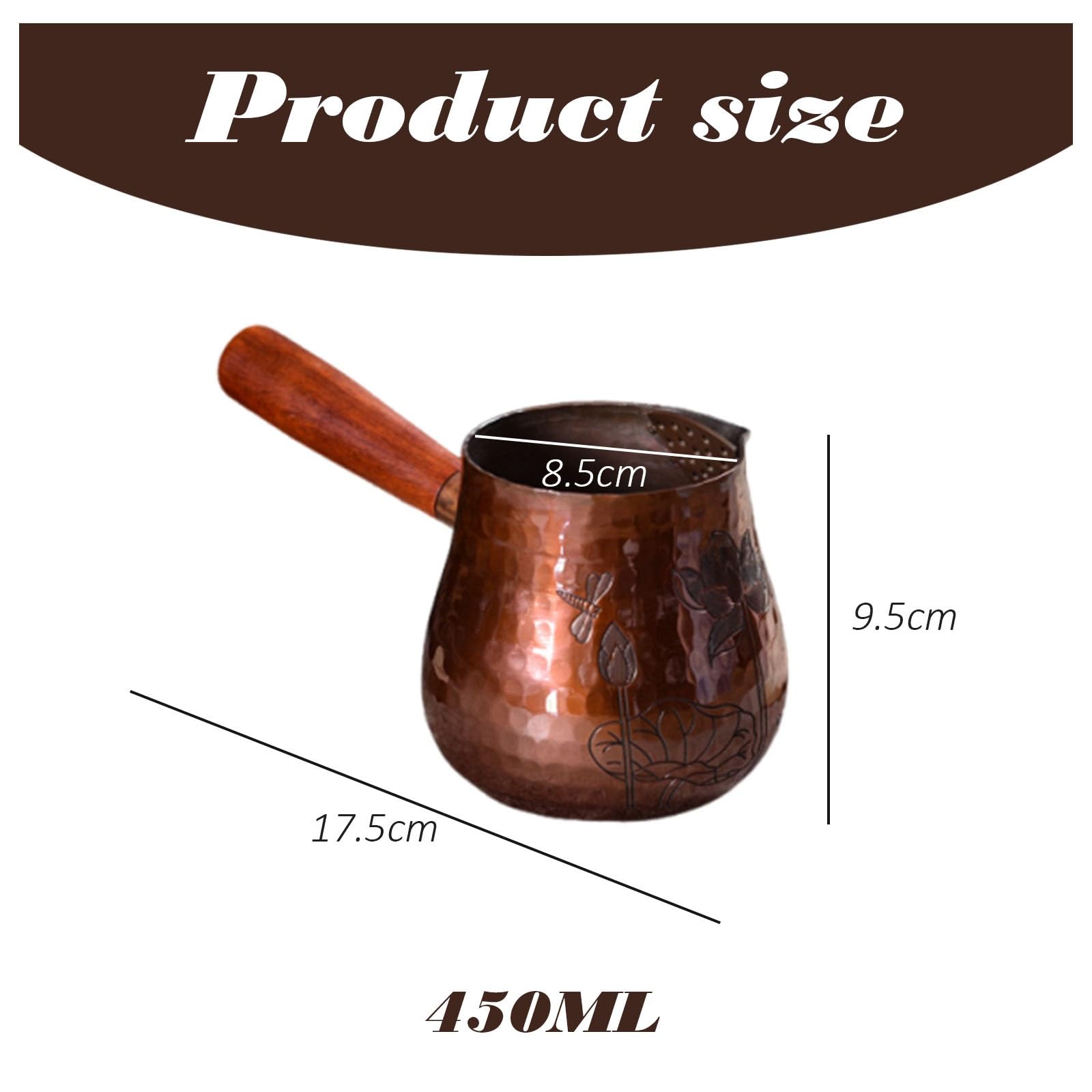 Türkische Kaffeekanne, hitzebeständig, Vintage-Kupfer-Kaffeemaschine mit Ausguss für Herd, ideal zum Aufbrühen von Kaffee, Milchtee und Buttertee, 270 ml Fassungsvermögen