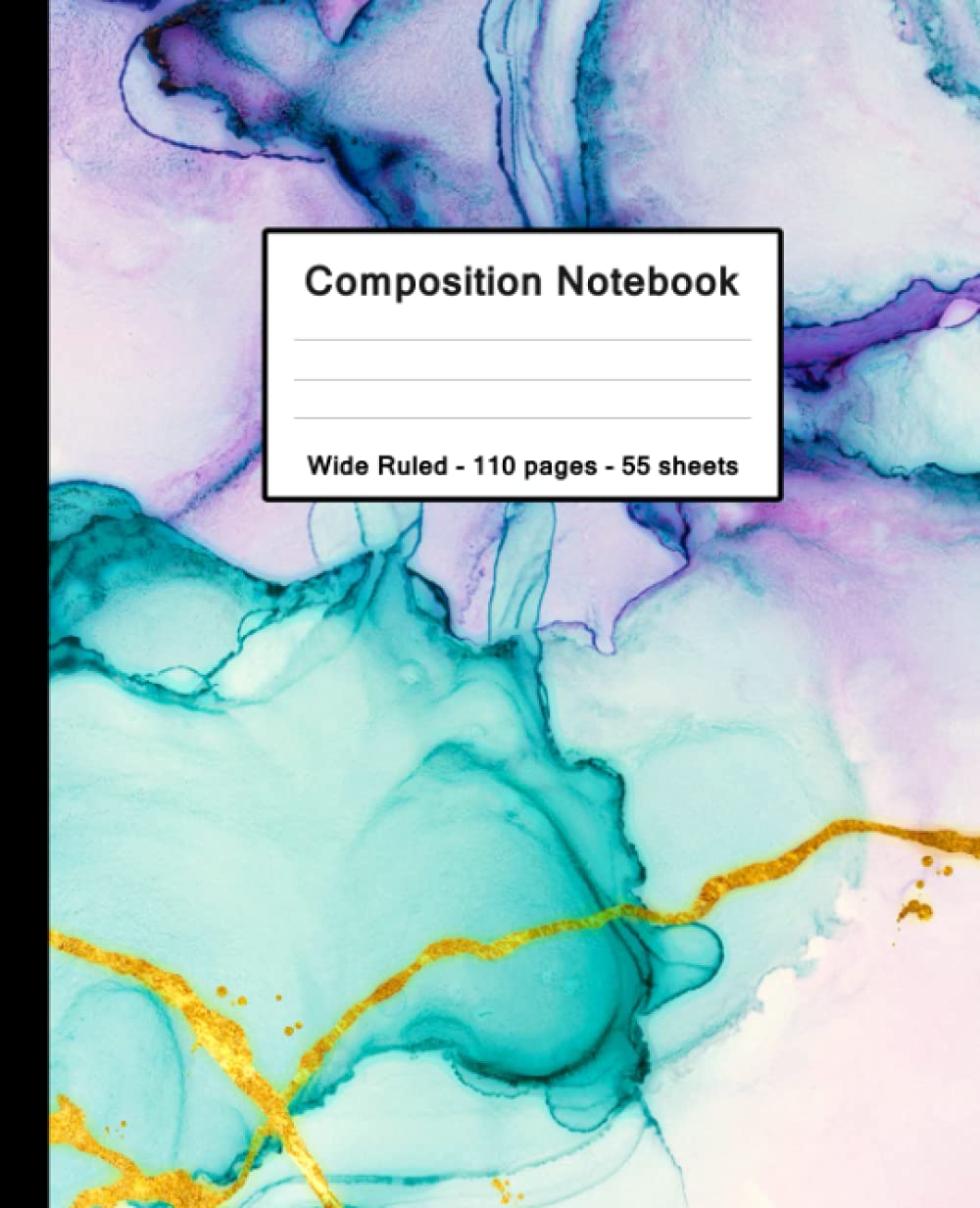 Wide Ruled Composition Notebook Turquoise Purple Marble