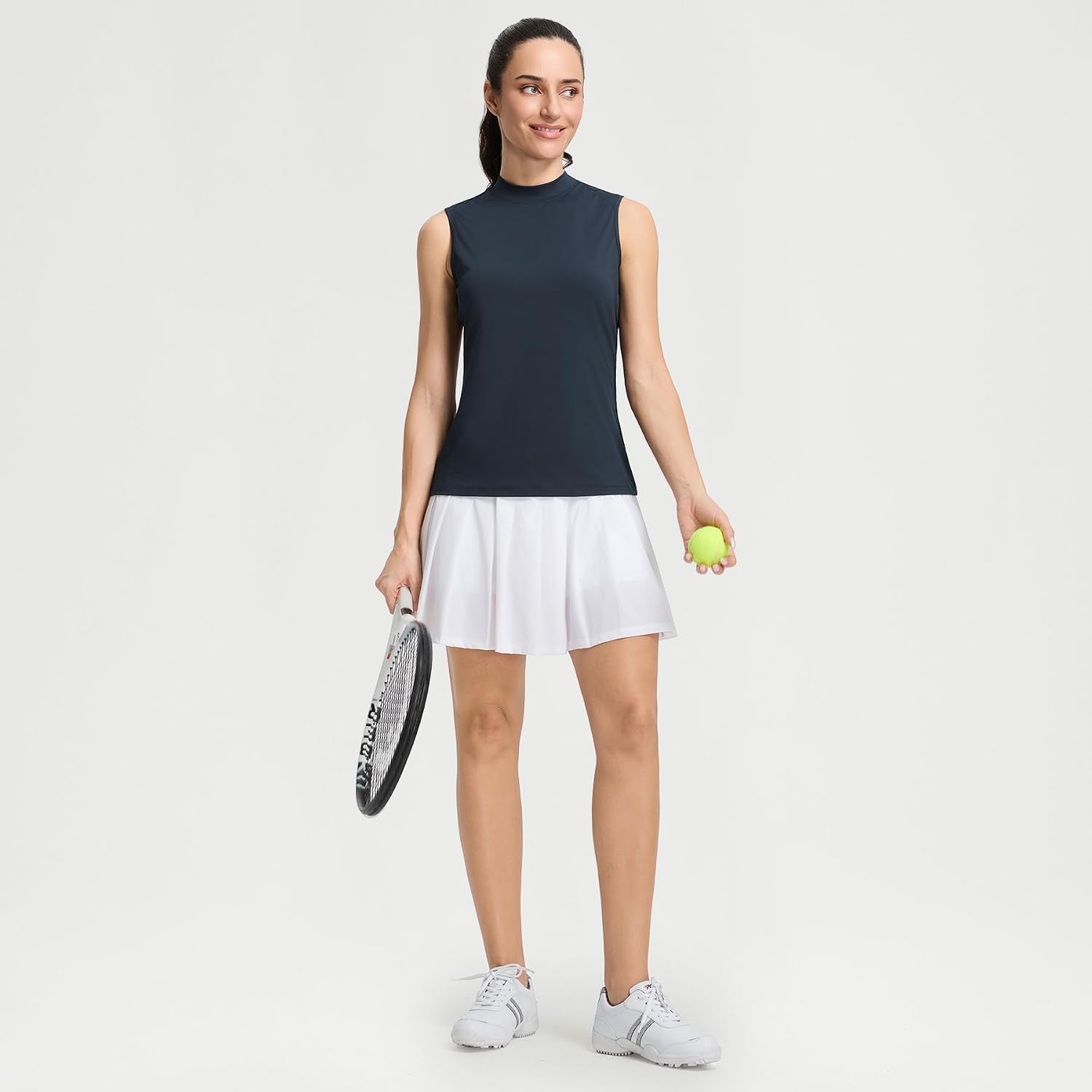 M MAELREG Women's Mock Neck Golf Tennis Tank Top Sleeveless Moisture Wicking Stretch Pull On Athletic Tops