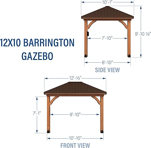 Miniatura 3 de Backyard Discovery Barrington 12' x 10' Cedar Wood Outdoor Gazebo Pavilion with Hardtop Galvanized Steel Hip Roof, Snow Support, Wind Resistance