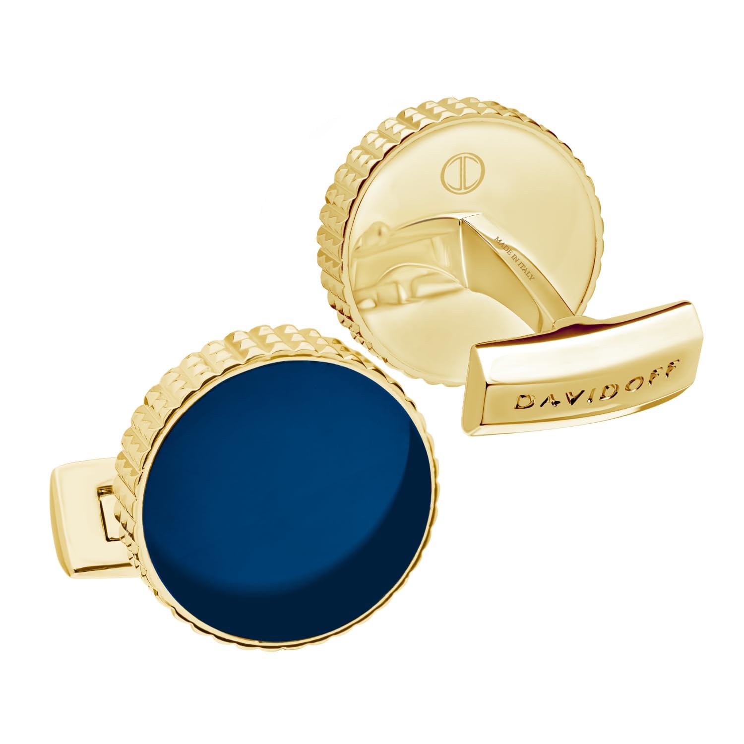 DAVIDOFF PARIS Cufflinks Manschettenknöpfe Blau - vergoldet und blau, rund, für Herren, mit Guilloche-Design - edle Herren - Hochzeits-Accessoires