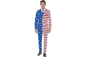 Men's USA Suit - American Flag Outfit Slim Fit - Blue - Red - White