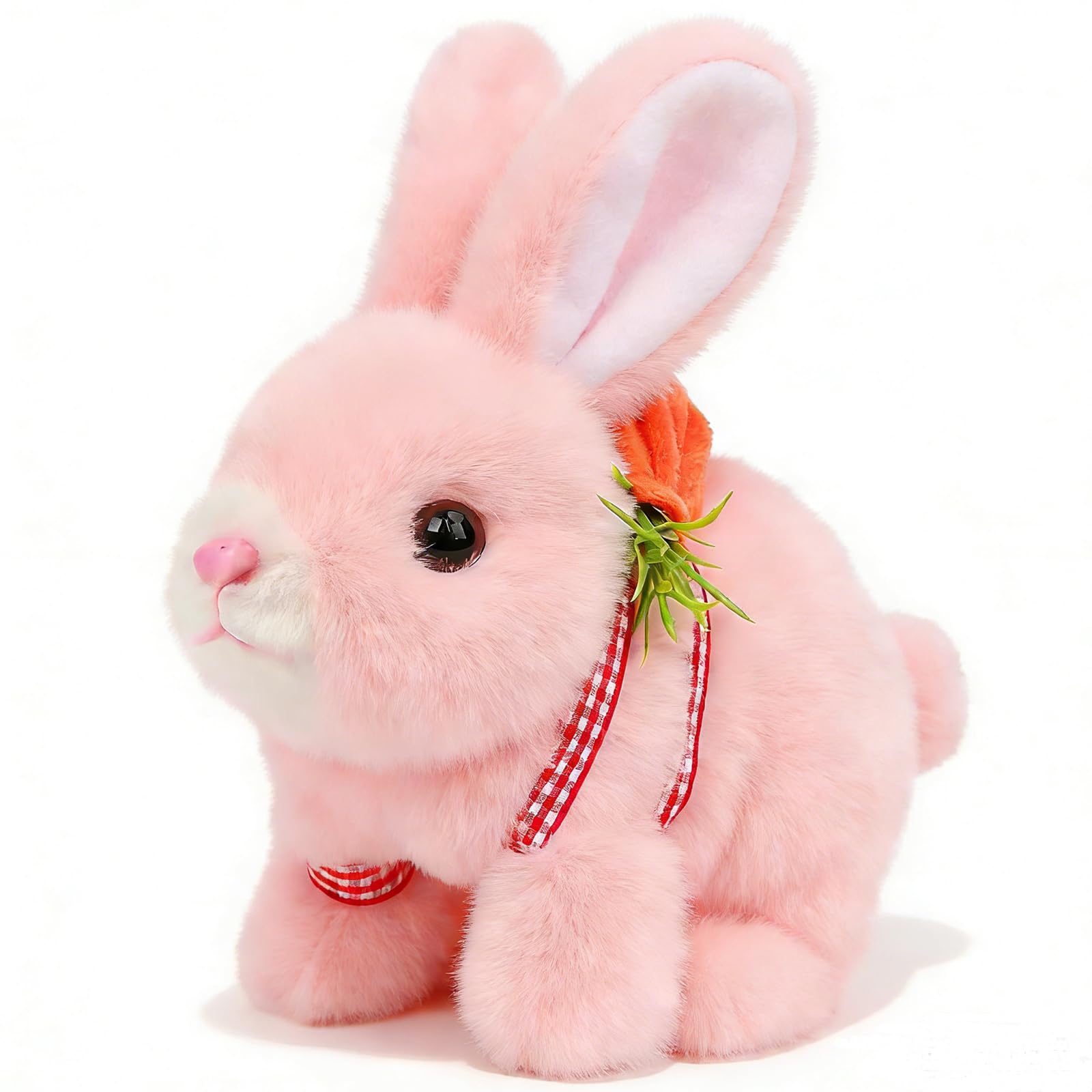 Easfan Hopping Pink Bunny Interactive Electronic Pet Plush Glowing Toy with Sounds Jumping Rabbit Ears Moving Educational Plush Toy Easter Birthday