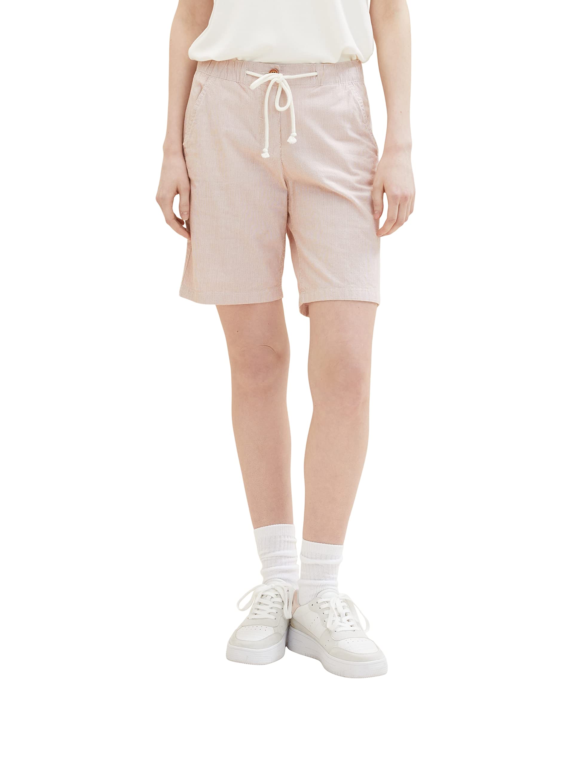 TOM TAILOR Women's Basic Bermuda Shorts, 32181 Terracotta Offwhite Stripe, UK 6