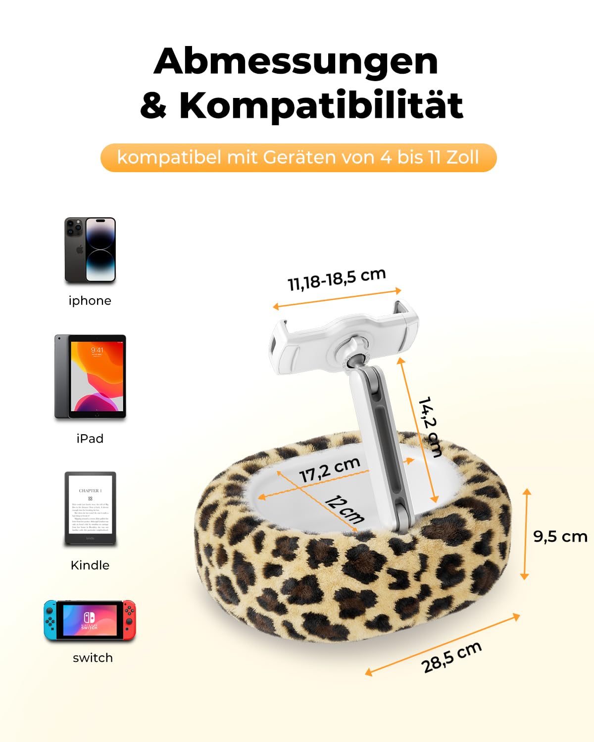 SupeDesk Tablet Halterung Bett,Kindle Halterung Kissen,iPad Ständer,kompatibel mit 4–11" Geräten,Handyhalterung,Kindle Halter für Sofa,Schoß,Bett, zum Lesen und Videoschauen, kuschelig weich & bequem