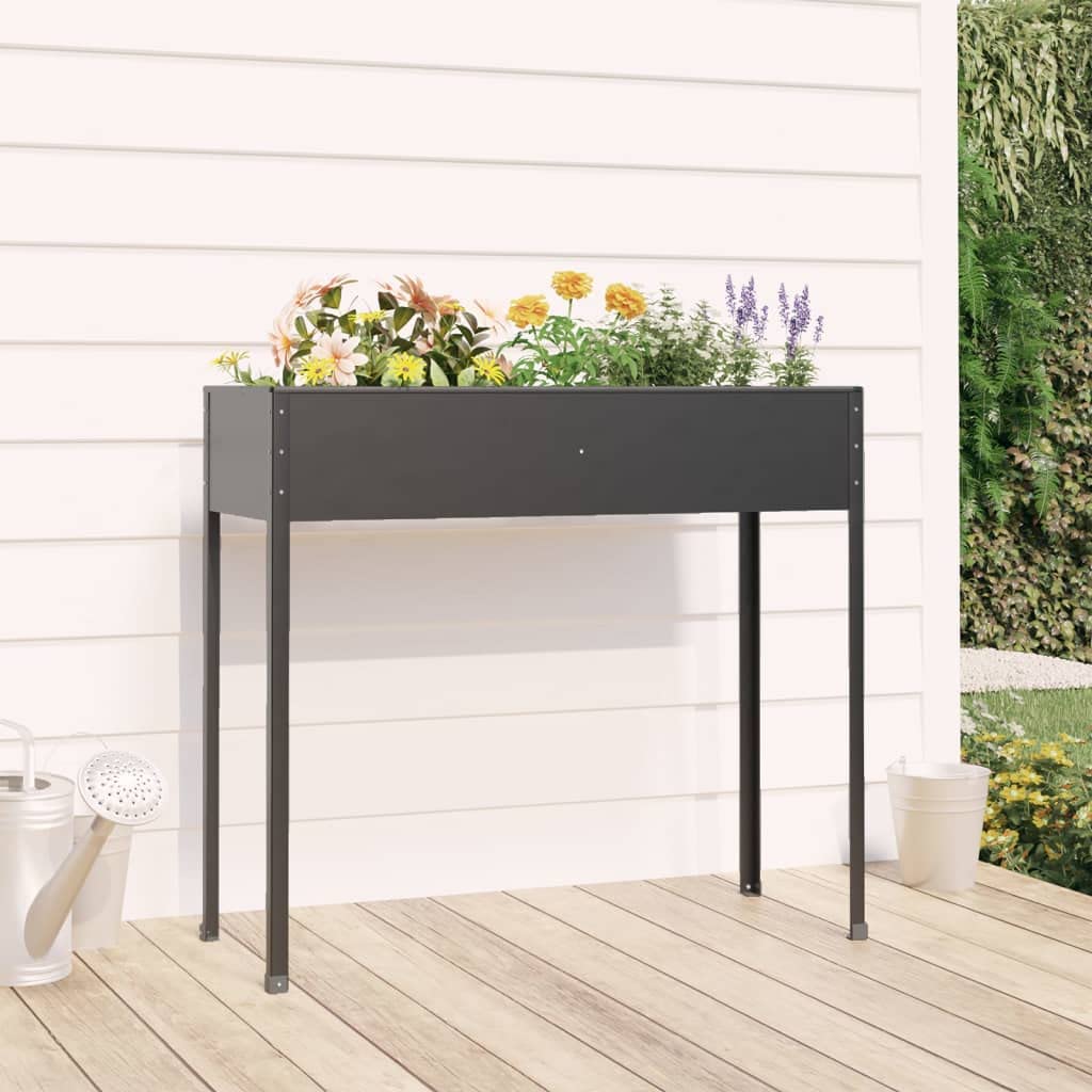 Pflanzkübel Anthrazit aus verzinktem Stahl 100,5x40,5x90 cm mit Abflussloch und Bewässerung, wetterfester Balkonkasten für Garten, Terrasse, Balkon, Indoor und Outdoor Nutzung
