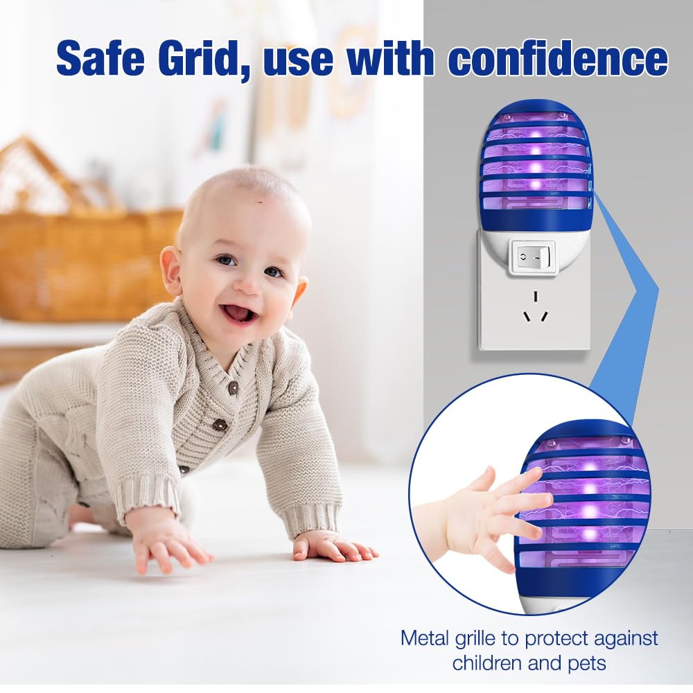 4 Piezas Lámpara Antimosquitos, Matamoscas Eléctrico, Lámpara Antimosquitos con Luz UV, Trampa Eléctrica para Mosquitos, Protección contra Mosquitos de Enchufe para Moscas, Mosquitos, Polillas, para