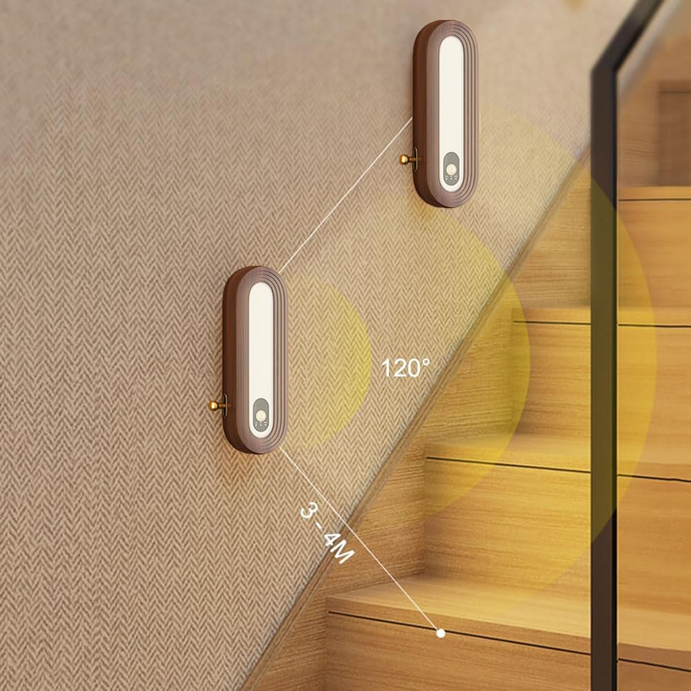 Lampada da tavolo – Luce notturna a batteria in legno con sensore di movimento e interruttore dimmer, lampada da parete magnetica ricaricabile USB, bianco caldo 4000K, illuminazione interna senza fili
