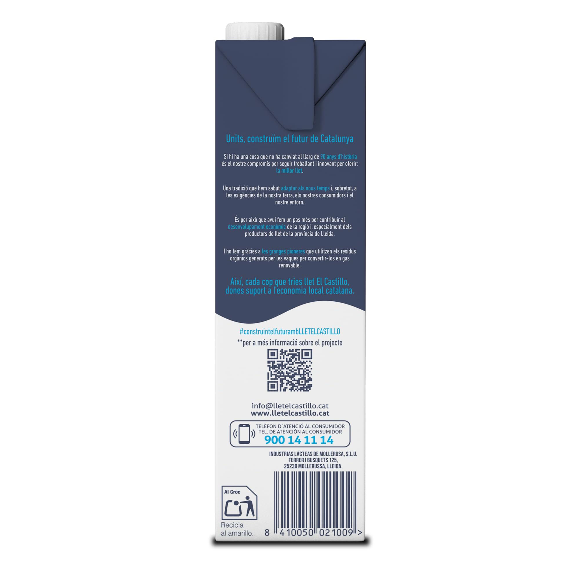 El Castillo Leche Entera Rica en Calcio y Proteínas Sin Gluten Sin Azúcares Añadidos Pack 6x1L