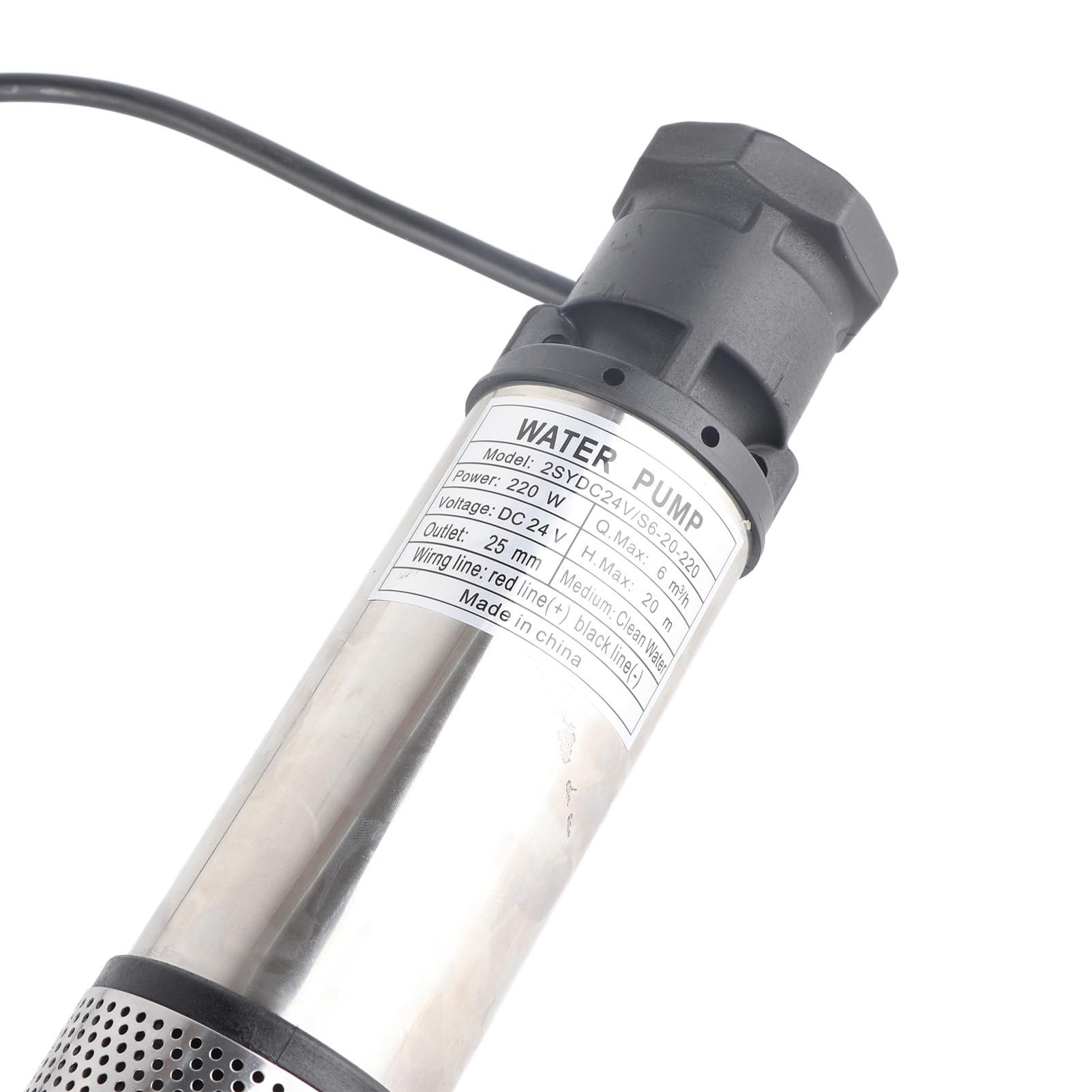 Bomba de pozo profundo solar de 24 V, 220 W, acero inoxidable IP68, alta eficiencia y 20 m de máxima, ideal para riego agrícola, acuicultura y uso doméstico