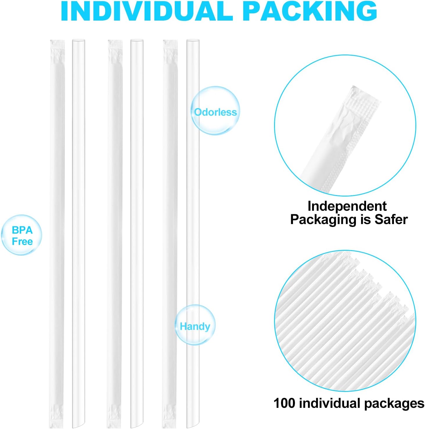 100Pcs Disposable Straws for 40 oz 30 oz Tumbler, 12 Inch Extra Long Straws Disposable for Stanley Cup, Clear 12” Disposable Straw Individually Wrapped - Image 5