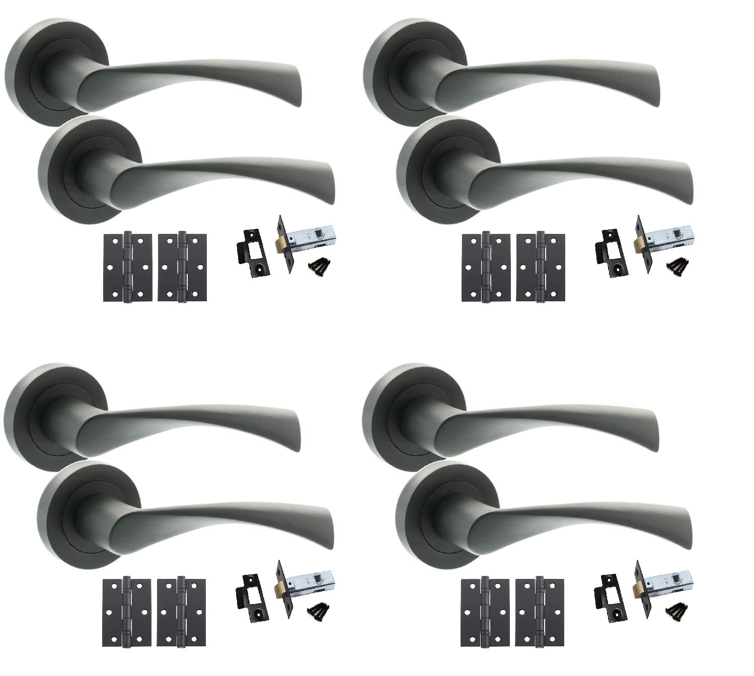 Golden Grace Astrid Door Handles with Hinges & 64mm Latch, Matt Black