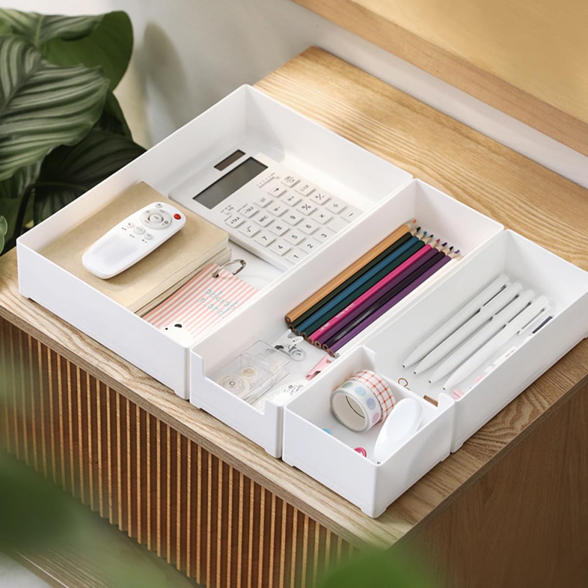Healifty 4 Stück Schubladenorganizer aus Verschleißfestem Kunststoff Stapelbare Aufbewahrungsboxen für Büro Bad Küche Kosmetik und Schreibtisch Weiß (xxl Lm S)