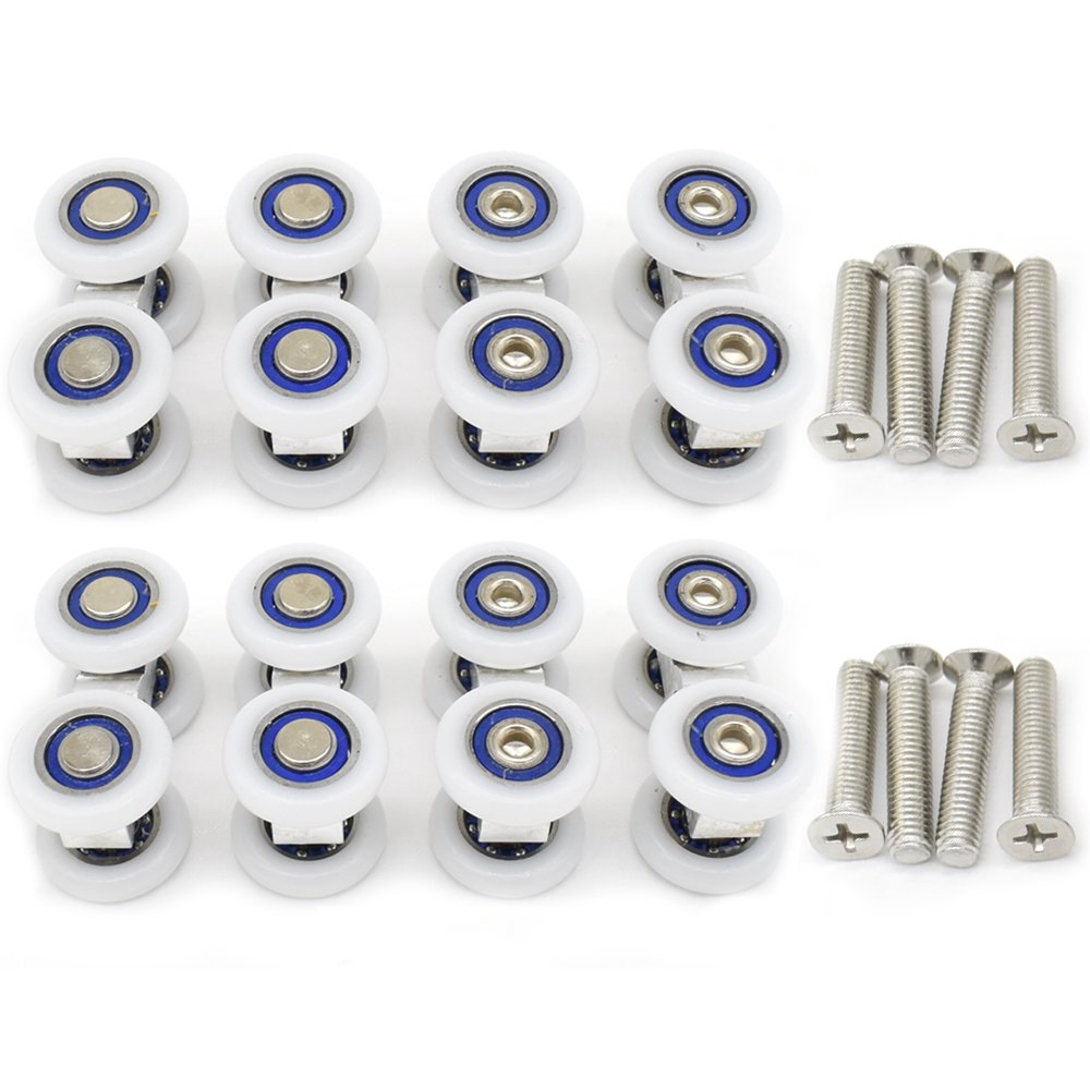 Lot de 8 petites poulies à suspendre pour porte de douche coulissante en verre à 4 voies