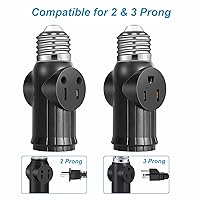 Vista 2 de 2 adaptadores de enchufe de luz de 3 clavijas, convertidor de enchufe de bombilla negra polarizada, bombillas E26E27 a enchufe de 23 clavijas