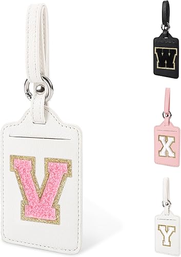 Initial Letter Luggage Tag V for Suitcases TSA Approved, PU Leather Personalized