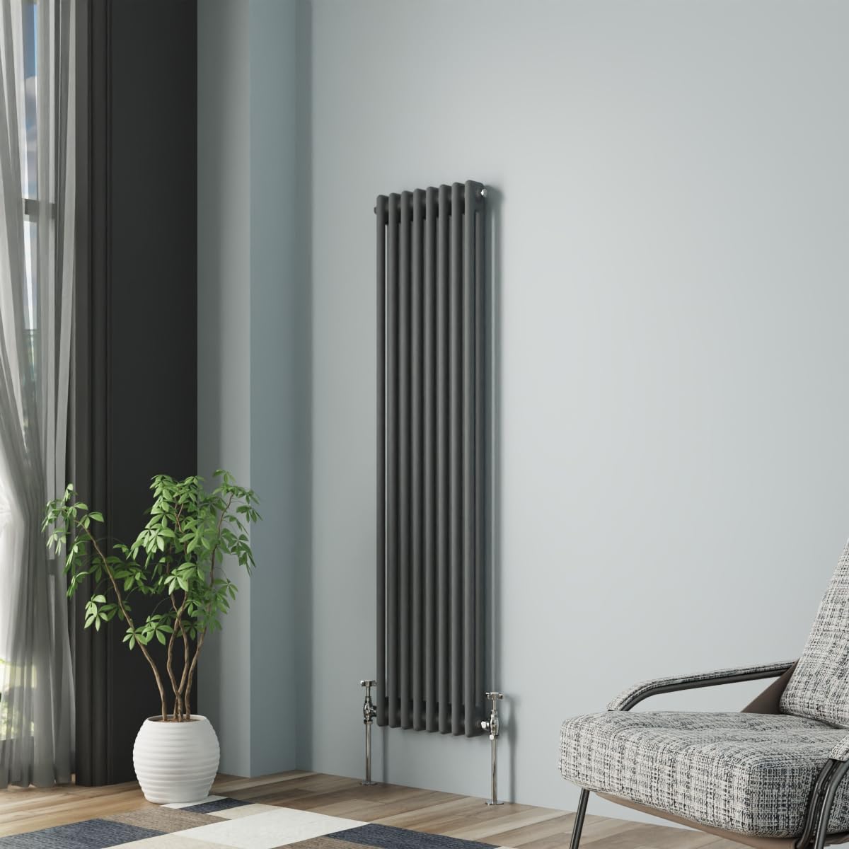 NRG Column Radiator Anthracite 1500x380mm Double Cast Iron Rads