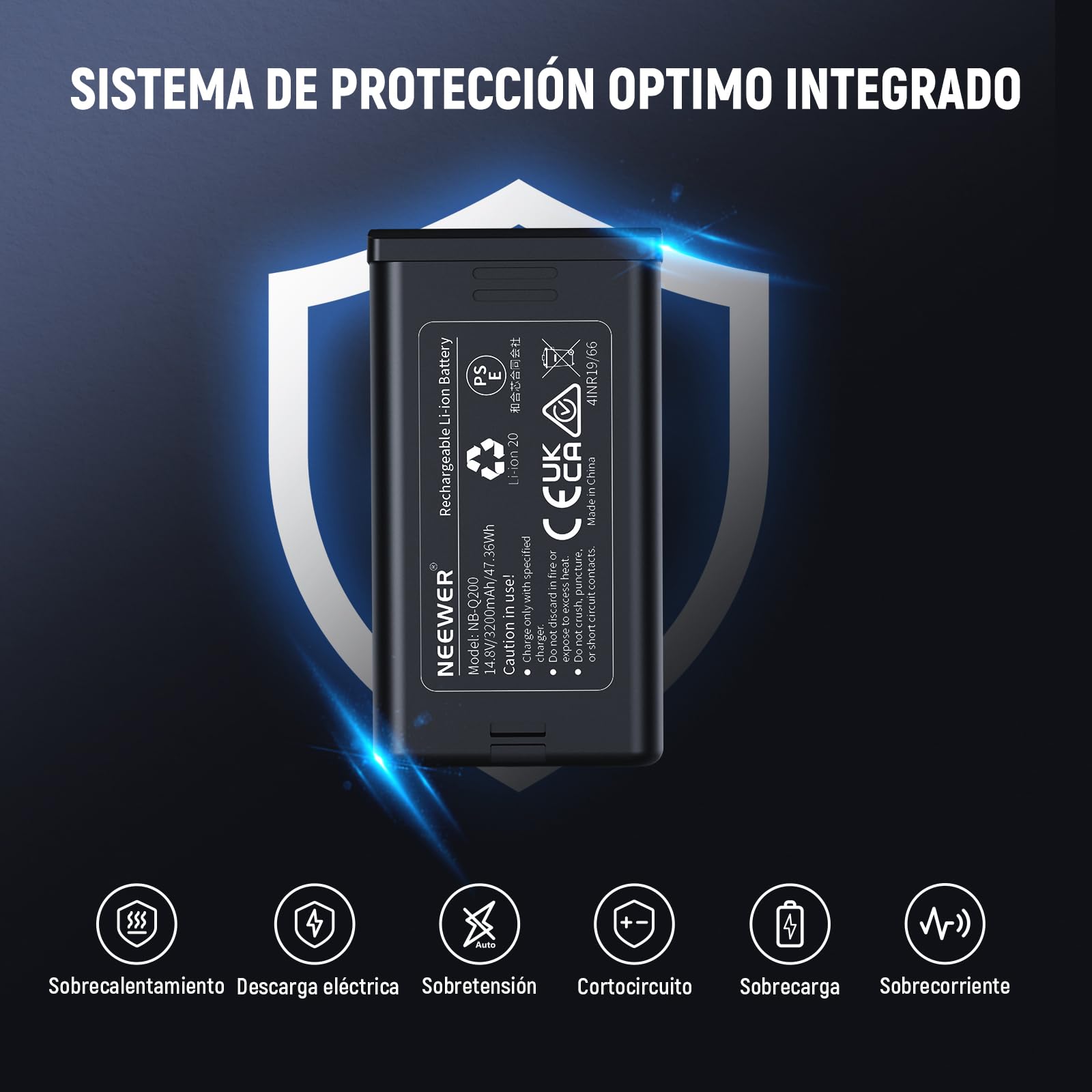 NEEWER Q200 Batería Rpuesto, Paquete de 14,8V/3200mAh Batería Iones Litio Recargable Solamente Q200 Luz Estroboscópica Flash Exterior para Fotografía Exterior, NB-Q200