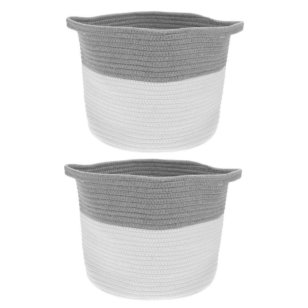 Cesta de Almacenamiento Tejida Redonda de Cuerda Algodón, 2 Piezas