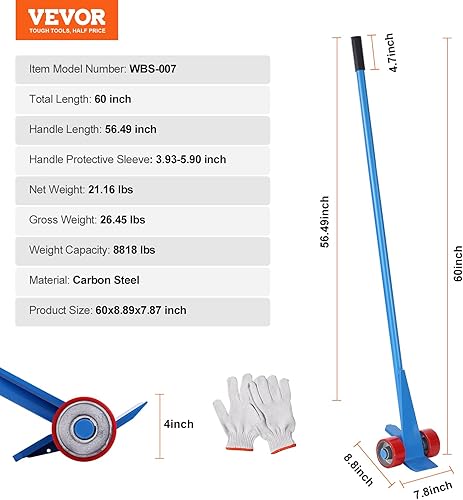Miniatura 9 de VEVOR Barra Prylever, mango de 60 pulgadas, capacidad de peso de 8818 libras, barra de palanca de palanca resistente con ruedas de 4 pulgadas y
