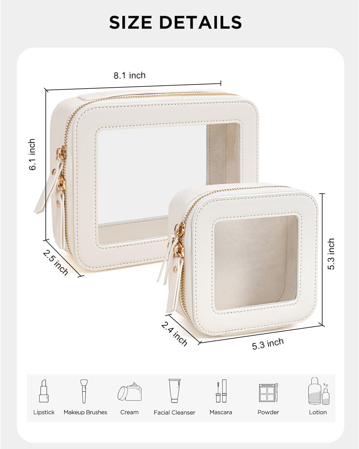 KOTORA Clear Makeup Bag Organizer Set,Portable Travel Toiletry Case for Women, Vegan Leather Cosmetic Pouch Car Bag for Essentials Car Accessories for Women Girls(White) - Image 2