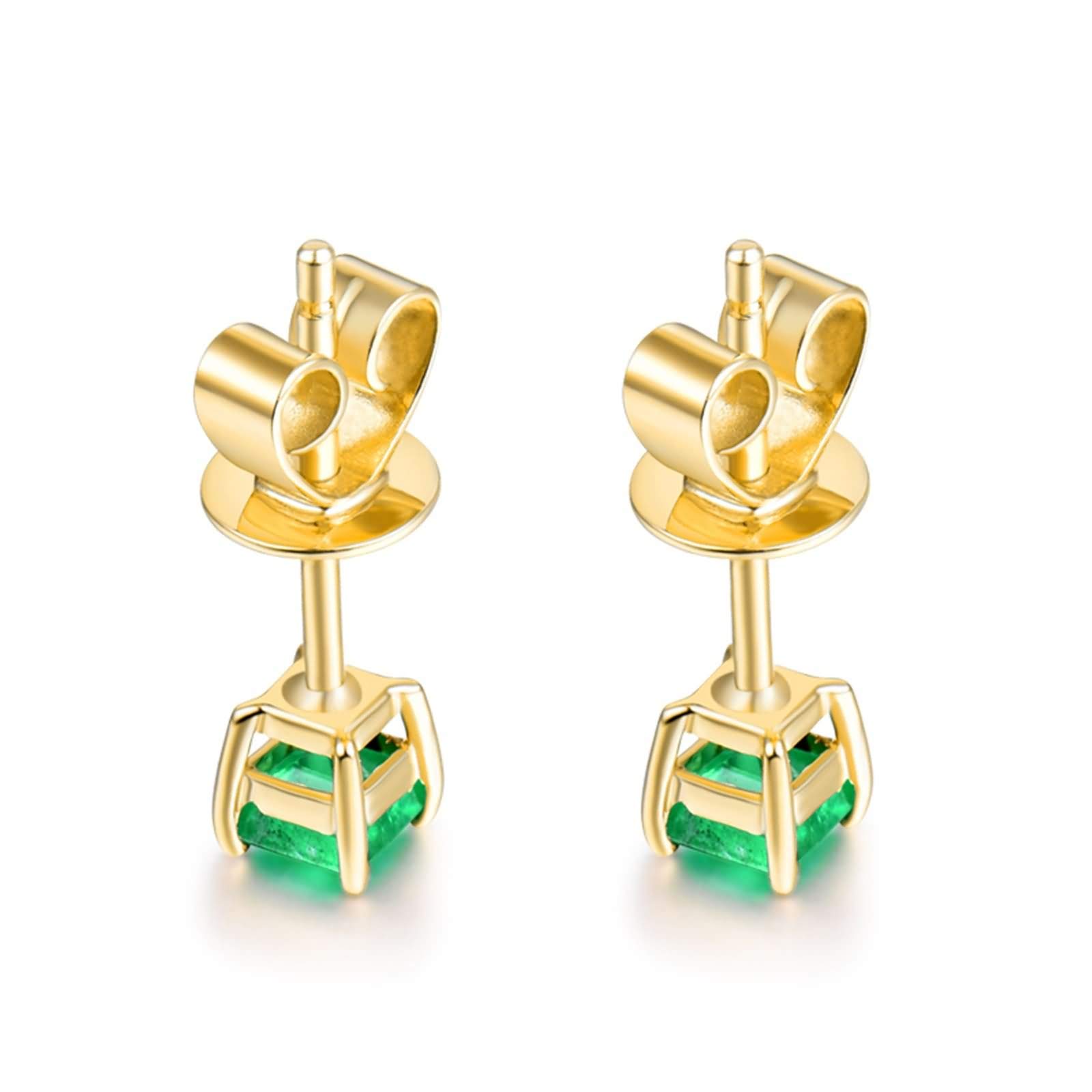 Epinki Gelb Gold 18K Ohrringe Silber Hängend, 4 Klaue Quadrat Ohrschmuck mit Smaragd 0.7ct Grün, als Geschenke für Frauen Freundin, Gelb Gold