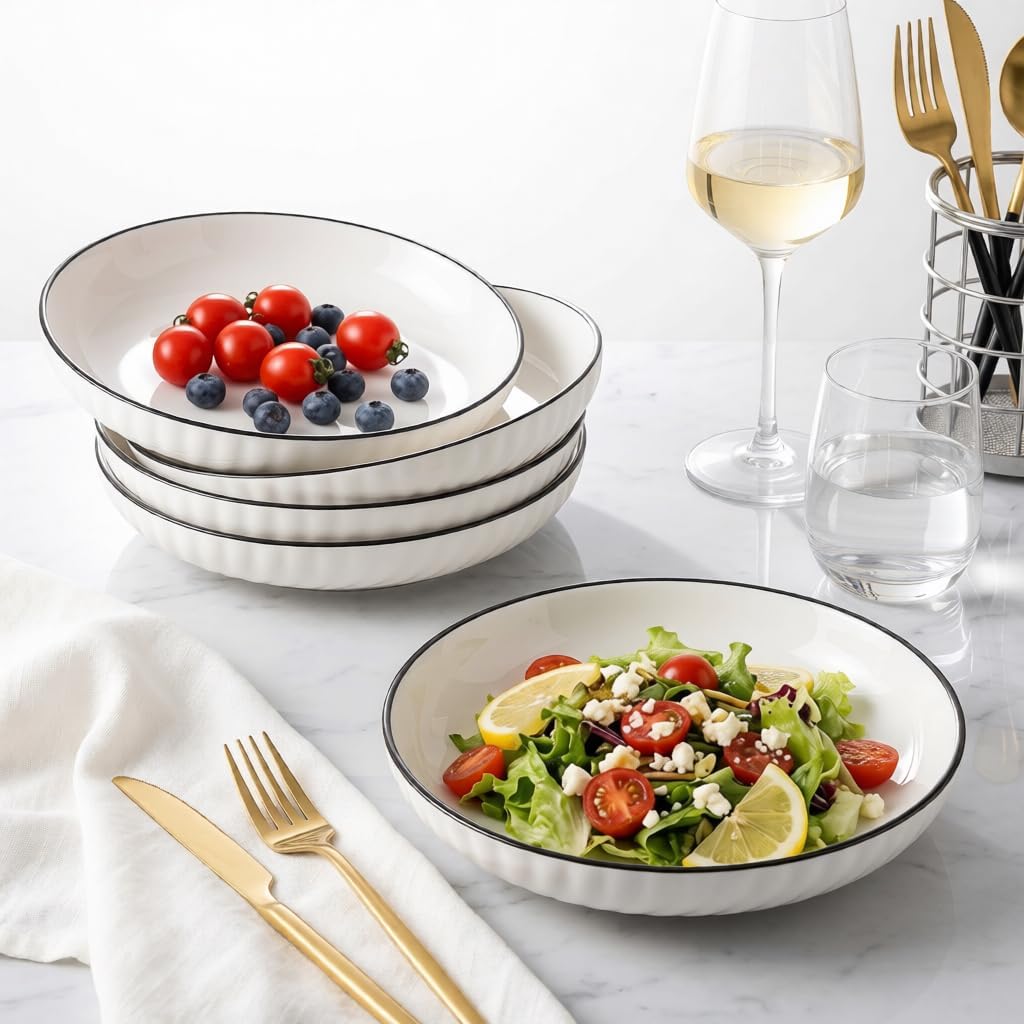 Ceramic Pasta Bowls Set of 4, 22 oz, 8.3 Inch White