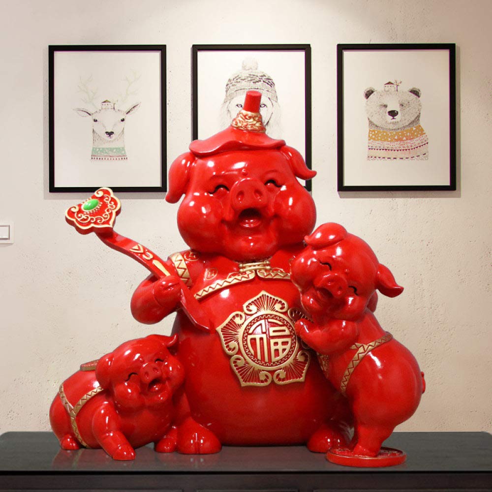 Petite statue cochon rouge en résine : le cadeau de collection idéal pour couples