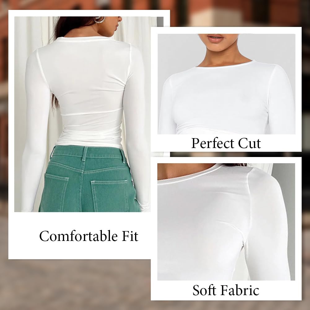 flintronic Maglietta a Manica Lunga Donna, Maglietta Basic da Donna Girocollo, Manica Lunga Basic da Donna Aderente, T-Shirt Basic Crop Top Camicetta Estetica