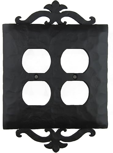 Cubierta de placa de interruptor doble dúplex de hierro forjado español (negro)