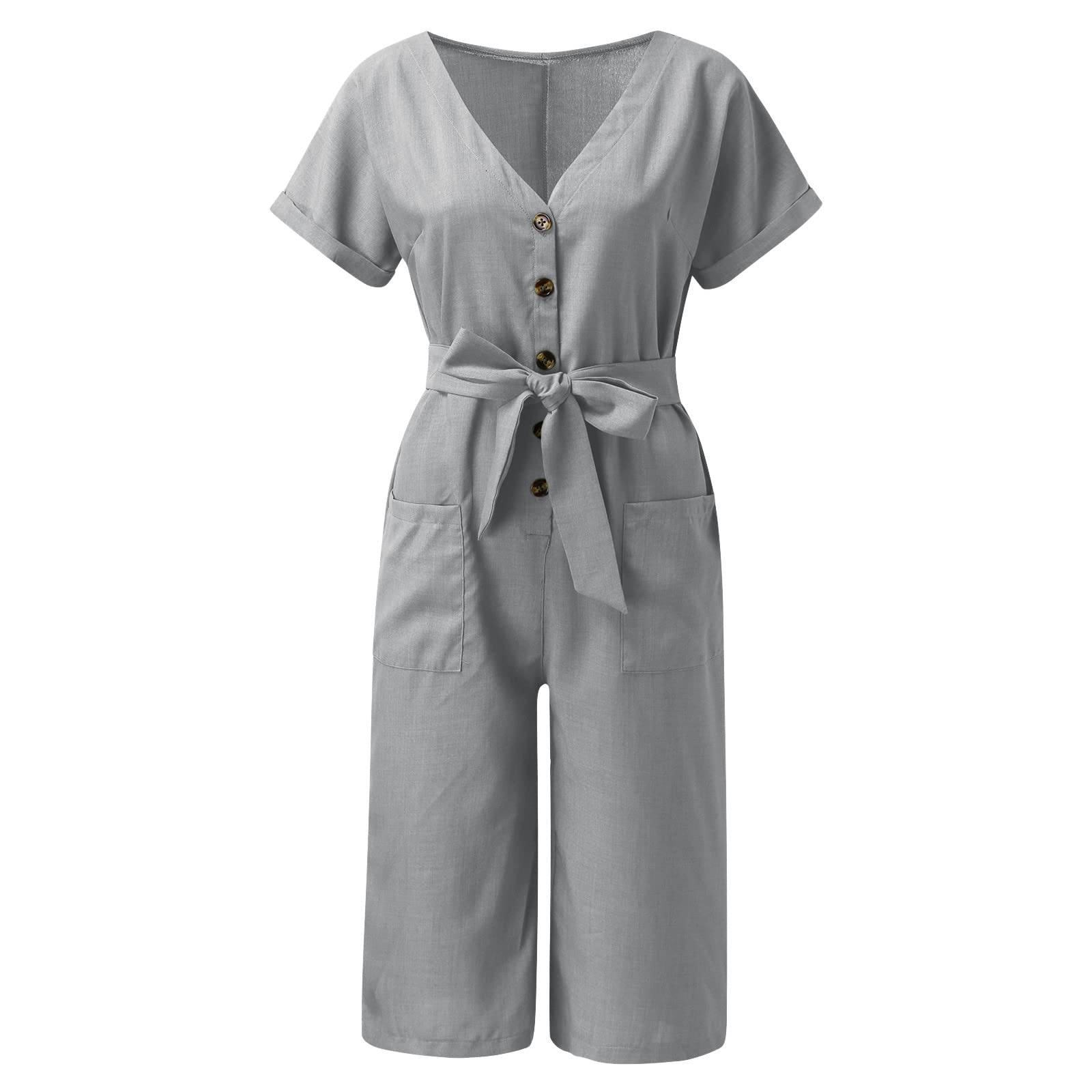 Tuta da donna a gamba larga, scollo a V, maniche corte, con