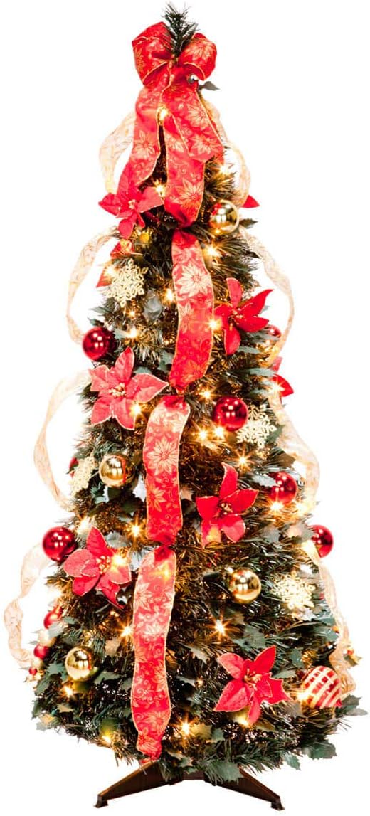 4' Red Poinsettia Pull-Up Tree, Northwoods Greenery | 4 Foot