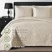 Comfy Bedding Extra Lightweight and Oversized Thermal Pressing Leafage 3-Piece Coverlet Set (King/Cal King, Beige)