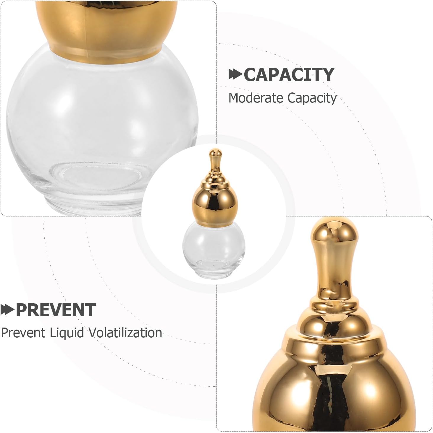 8pcs Refillable Perfume Bottle Gourd Shape - 30ml/1oz Body Oil Lotion Bottle - Glass Aromatherapy Travel Refillable Vial with Airtight Lid, Gold Cap