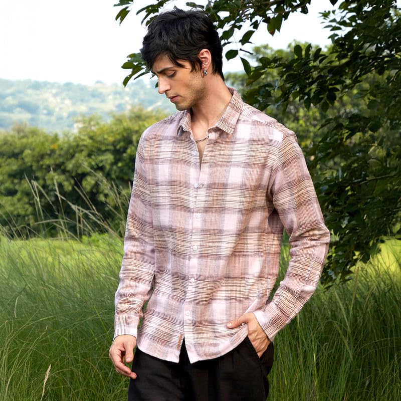Image of CAHOOT Men's Bisque Shirt Casual Wear | Spread Collar | Long Sleeve | Button Closure | Shirt Crafted with Comfort Fit for Everyday Wear