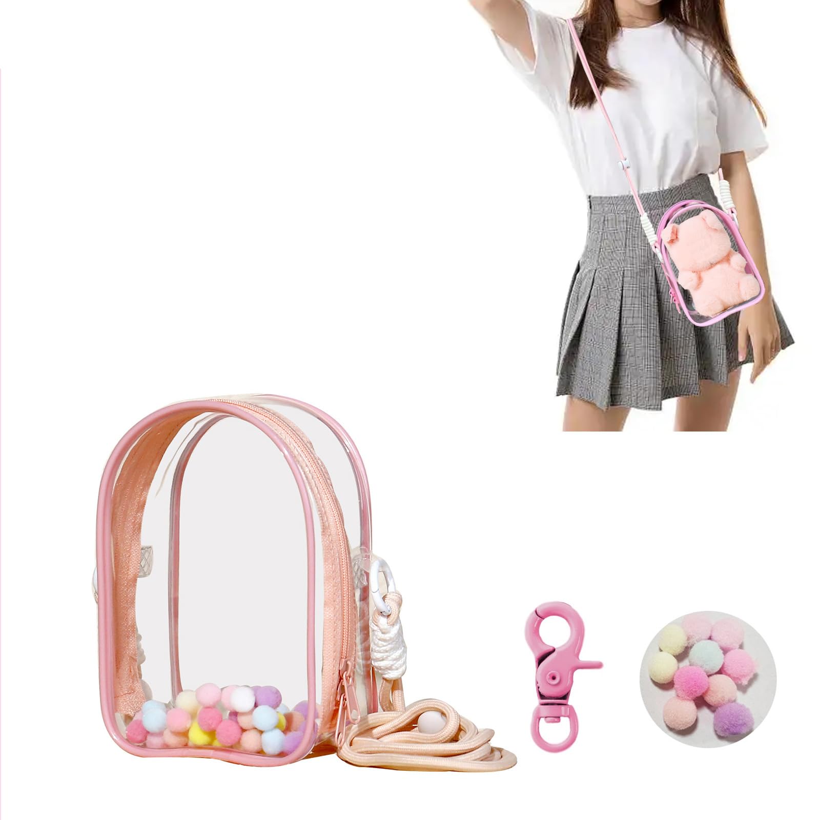 Yushen Large Clear Doll Carrying Case Display Bag Keychain Portable Doll Pouch Storage Bag for Collectibles