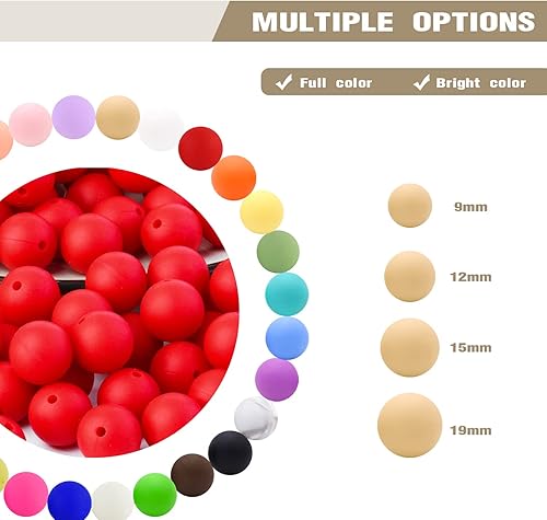 Miniatura 3 de 105 cuentas de silicona, cuentas de silicona de 0.59 pulgadas (0.591 in), cuentas redondas de silicona a granel para hacer llaveros, cuentas focales
